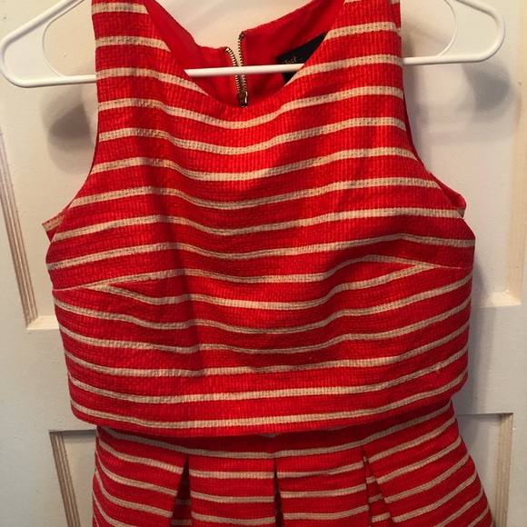 Taylor Dress orange Striped Fit & Flare Waffle Texture 50s Style/ Pockets Size 4 - Picture 7 of 10